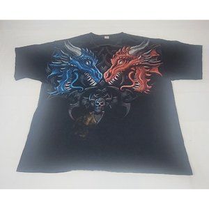 Vintage‎ Men's Size Large Liquid Blue T-Shirt Dragon Head To Head Red Blue